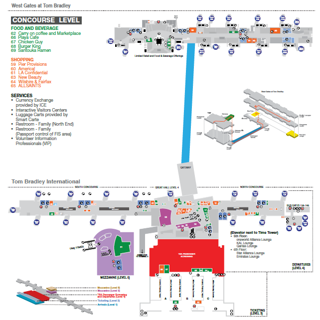 Map of Terminal B at LAX airport.