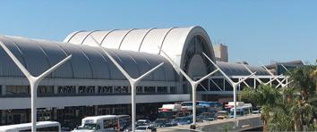 View of terminal 4 from the road outside of LAX airport.